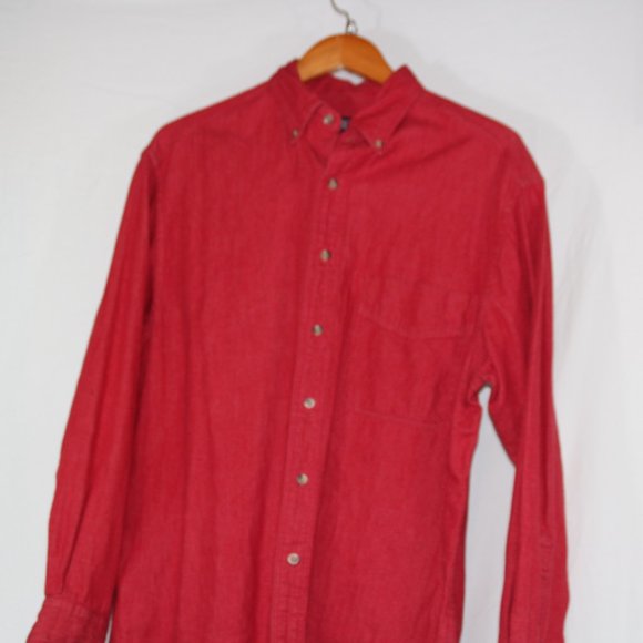 Vintage 90s Lands End Mens Medium Faded Stonewashed Cotton Button Up Shirt - Picture 2 of 9